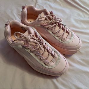 pink leather lace-up platform trainers